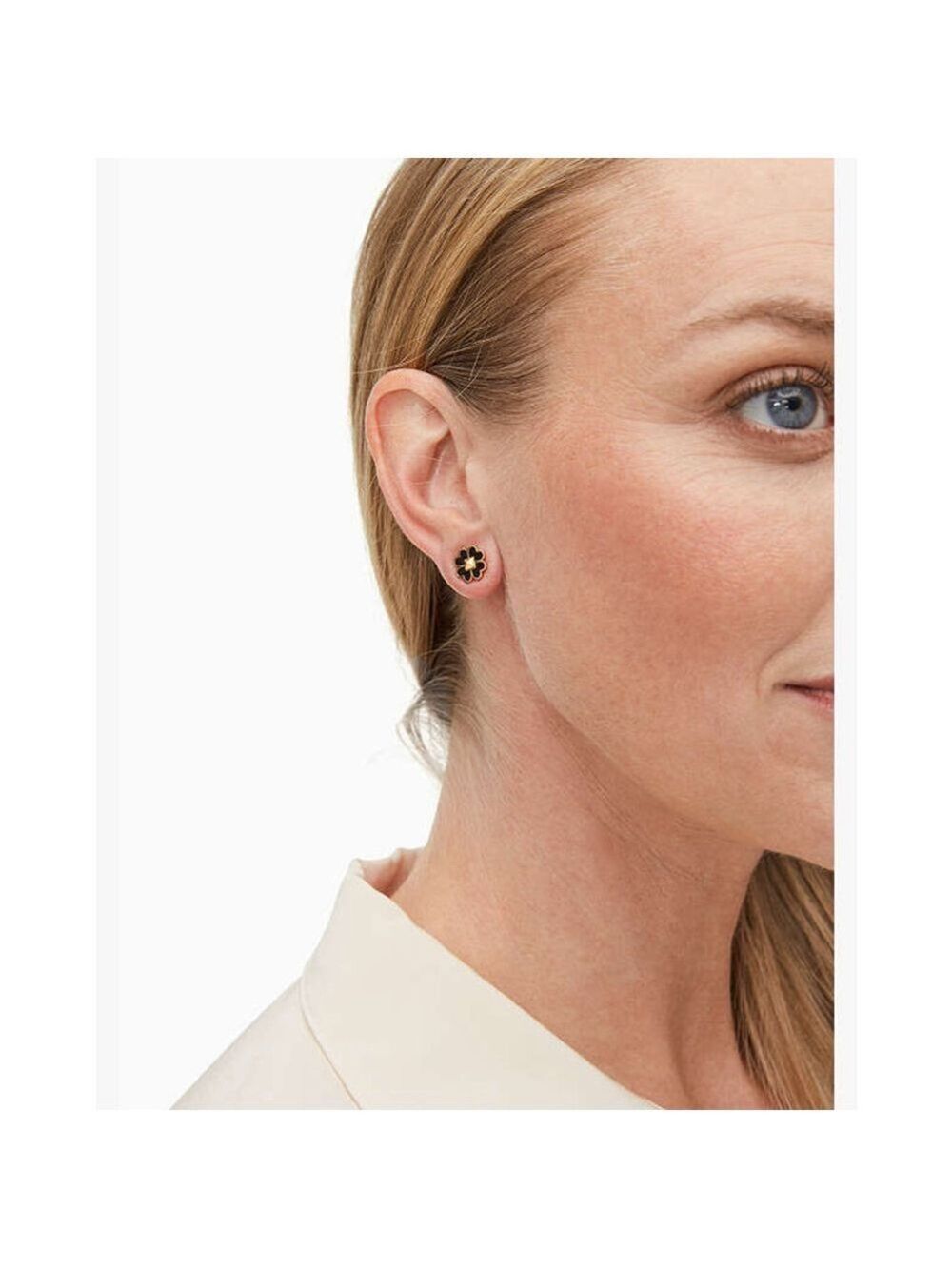 Kate Spade One Size Black Gold Spade Flower Stud Earrings